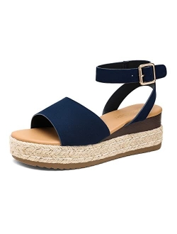 Women's Platform Ankle Strap Open Toe Espadrille Wedge Sandals