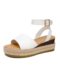 Women's Platform Ankle Strap Open Toe Espadrille Wedge Sandals