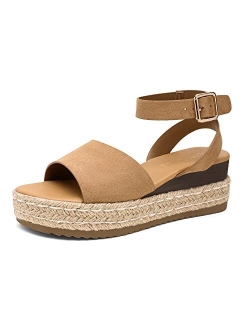 Women's Platform Ankle Strap Open Toe Espadrille Wedge Sandals