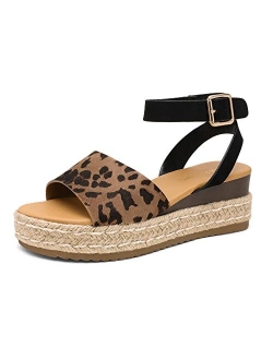 Women's Platform Ankle Strap Open Toe Espadrille Wedge Sandals