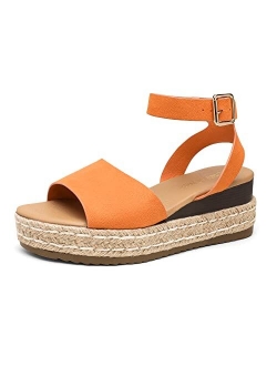 Women's Platform Ankle Strap Open Toe Espadrille Wedge Sandals