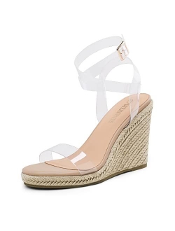 Womens Open Toe Espadrilles Dressy Platform Sandals Buckle Ankle Strap Stylish Wedges Sandals