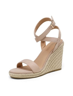 Womens Open Toe Espadrilles Dressy Platform Sandals Buckle Ankle Strap Stylish Wedges Sandals