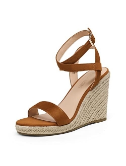 Womens Open Toe Espadrilles Dressy Platform Sandals Buckle Ankle Strap Stylish Wedges Sandals