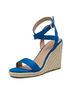 Womens Open Toe Espadrilles Dressy Platform Sandals Buckle Ankle Strap Stylish Wedges Sandals