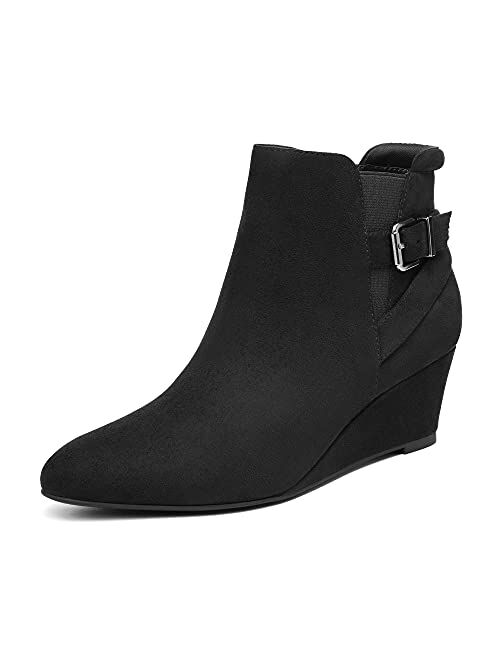 DREAM PAIRS Women’s Black Ankle Booties Wedge Heels Boots