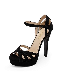 Women's Ankle Strap Open Toe High Stiletto Platform Dress Pump Heel Sandals