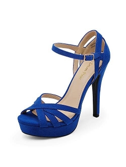 Women's Ankle Strap Open Toe High Stiletto Platform Dress Pump Heel Sandals