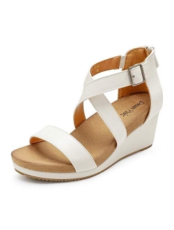 Women's Open Toe Buckle Ankle Strap Summer Platform Wedge Sandals