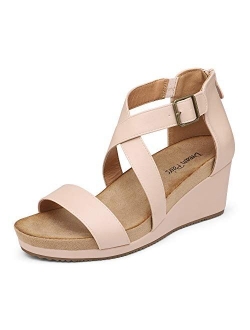 Women's Open Toe Buckle Ankle Strap Summer Platform Wedge Sandals