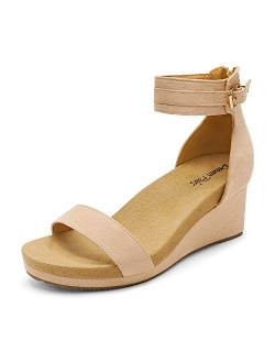 Women's Open Toe Buckle Ankle Strap Platform Wedge Sandals