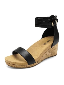 Women's Open Toe Buckle Ankle Strap Platform Wedge Sandals