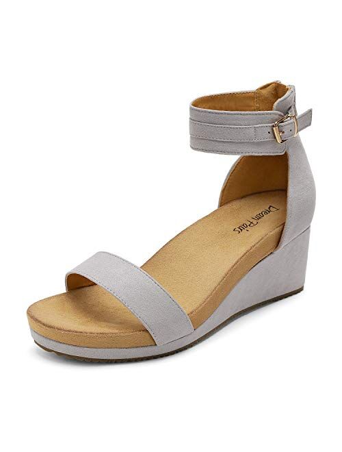 DREAM PAIRS Women's Open Toe Buckle Ankle Strap Platform Wedge Sandals