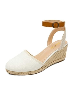 Women's Ankle Strap Closed Toe Espadrille Wedge Heels Sandals