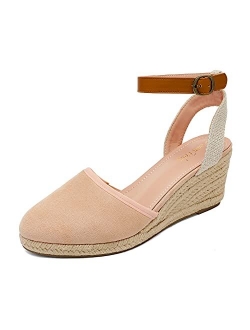 Women's Ankle Strap Closed Toe Espadrille Wedge Heels Sandals