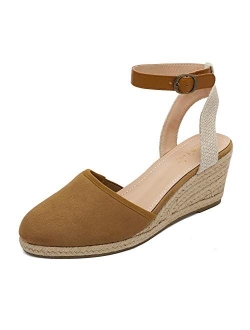 Women's Ankle Strap Closed Toe Espadrille Wedge Heels Sandals