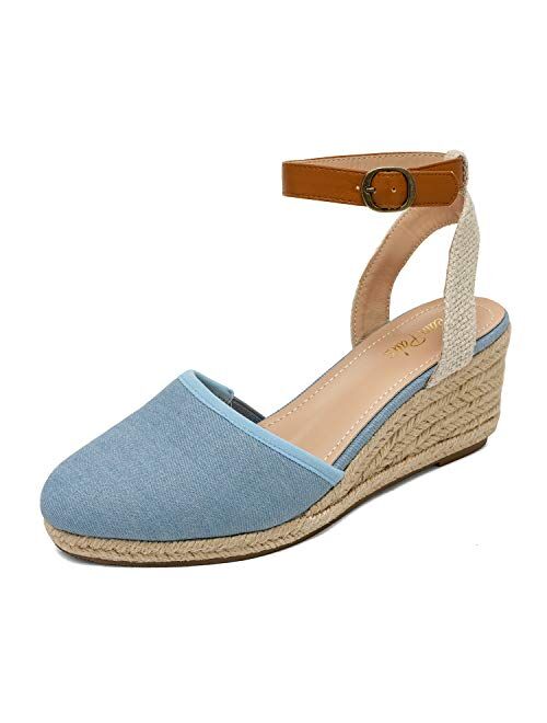 DREAM PAIRS Women's Ankle Strap Closed Toe Espadrille Wedge Heels Sandals