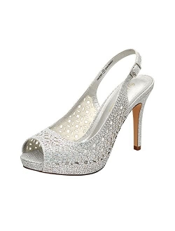 Women's High Heels Platform Dress Rhinestones Peep Toe Pumps Shoes