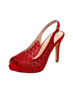 Women's High Heels Platform Dress Rhinestones Peep Toe Pumps Shoes