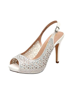 Women's High Heels Platform Dress Rhinestones Peep Toe Pumps Shoes