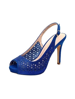 Women's High Heels Platform Dress Rhinestones Peep Toe Pumps Shoes