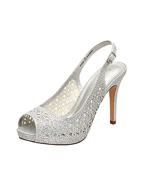 DREAM PAIRS Women's High Heels Platform Dress Rhinestones Peep Toe Pumps Shoes