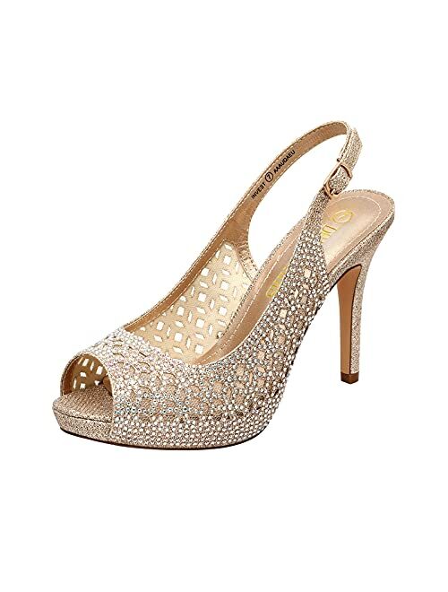 DREAM PAIRS Women's High Heels Platform Dress Rhinestones Peep Toe Pumps Shoes