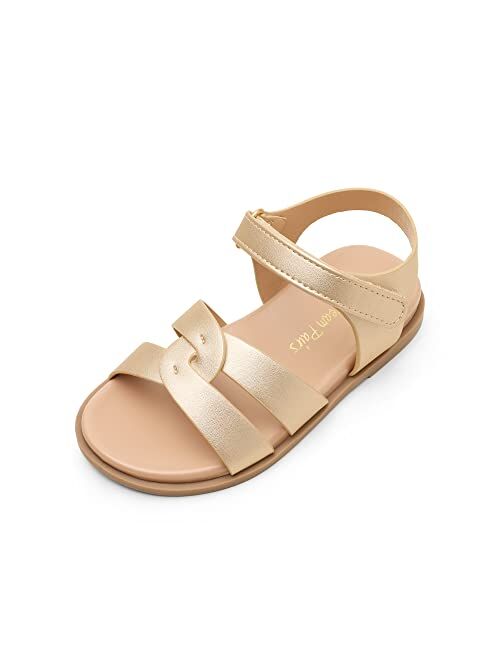 DREAM PAIRS Girls Sandals Open Toe Princess Flat Sandals Strappy Summer Shoes Toddler/Little Kid