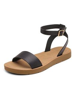 Womens One Band Ankle Strap Buckle Flat Sandals