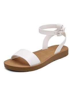 Womens One Band Ankle Strap Buckle Flat Sandals