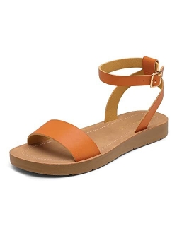 Womens One Band Ankle Strap Buckle Flat Sandals