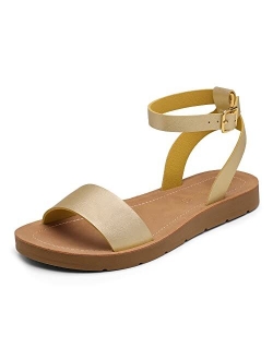 Womens One Band Ankle Strap Buckle Flat Sandals