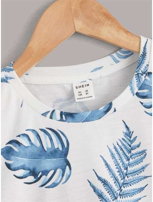 SHEIN Boys Tropical Print Crew Neck Tee