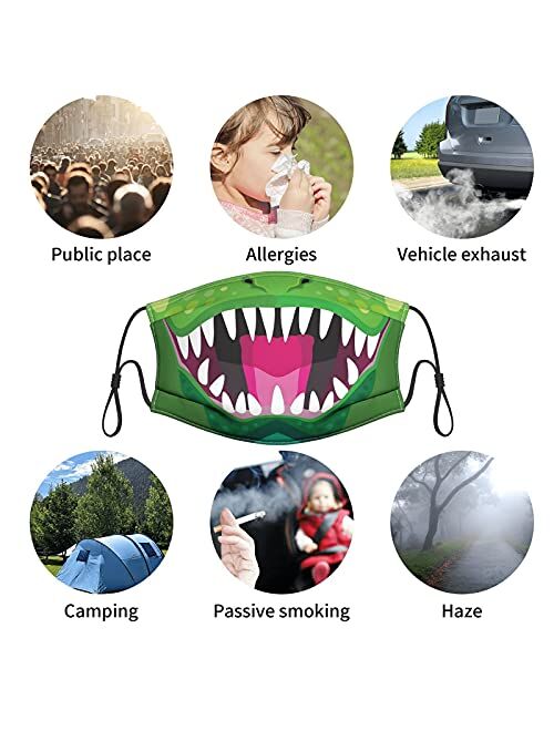 Gotbble 3Pcs Dinosaur Kids Face Mask Adjustable Earloops with Activated Carbon Filters Face Protector…