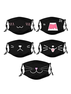 Dsenwoky 5PCS Kid Cute Funny Face Mask Balaclava Face Mouth Cover with Filters Adjustable Strap Reusable Breathable Windproof_A