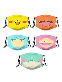 Dsenwoky 5PCS Kid Cute Funny Face Mask Balaclava Face Mouth Cover with Filters Adjustable Strap Reusable Breathable Windproof_A