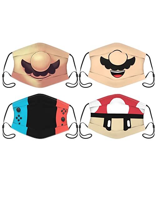 Cositdagli Washable Kids Face Masks Reusable Face Cover Set Adjustable Earloop Cute Funny Balaclavas for Boys Girls, 4Pack