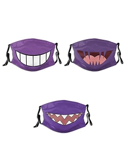 Sfztuh Kids Funny Face Mask 3pc with 6 Filters Washable Reusable - Adjustable Cartoon Face Mask For Boys Girls Children