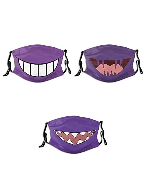 Sfztuh Kids Funny Face Mask 3pc with 6 Filters Washable Reusable - Adjustable Cartoon Face Mask For Boys Girls Children