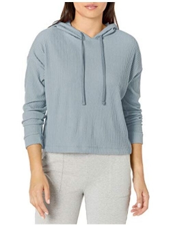 Women's Rib Knit Crop Pullover Hoodie