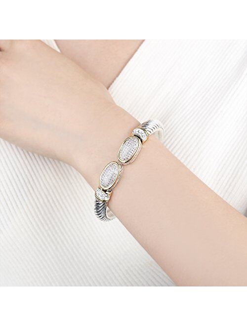 UNY Pave Stone Cable Wire Retro Antique Spring Clap Bangle Elegant Beautiful Valentine