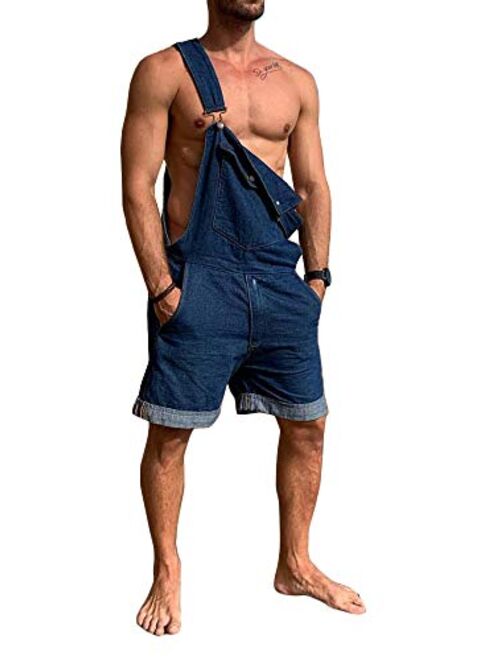 Bbalizko Mens Bib Overalls Denim Shorts Jean Romper One Piece Casual Loose Fit Walkshort Jumpsuit