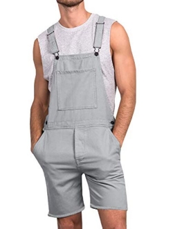 Runcati Mens Bib Overall Shorts Lightweight Cotton Casual Loose Fit Denim Jumpersuit Walkshort Pockets Rompers