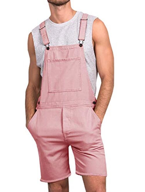 Runcati Mens Bib Overall Shorts Lightweight Cotton Casual Loose Fit Denim Jumpersuit Walkshort Pockets Rompers