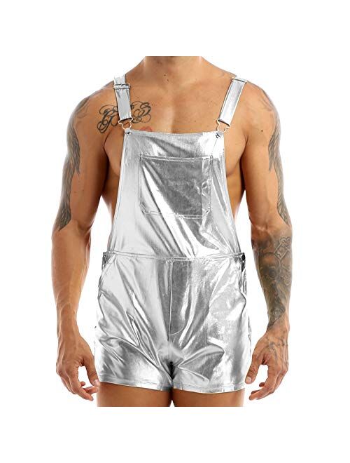 YOOJOO Adult Metallic Shoulder Straps Bib Overall Suspender Jumpers Mens Shorts Hotpants Shiny Festival Fancy Dress