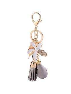 Swjewel Flower Keychain Rhinestone Tassel Leaf Key Ring Women Wallet Bag Pendant Charms