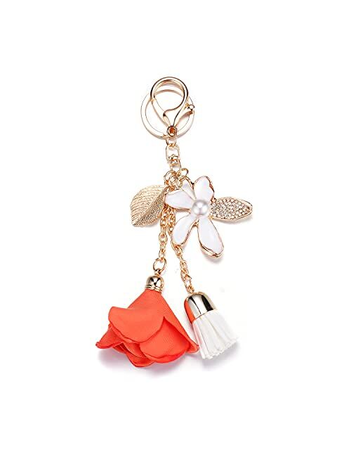 Swjewel Flower Keychain Rhinestone Tassel Leaf Key Ring Women Wallet Bag Pendant Charms