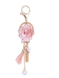 ZOONAI Flower Tassel Keychain Pearl Car Keyring Holder Purse Handbag Pendant