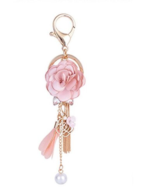 ZOONAI Flower Tassel Keychain Pearl Car Keyring Holder Purse Handbag Pendant