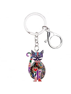 Naislu Enamel Alloy Floral Elegant Kitten Cat Key Chains Keyring Jewelry for Women Ladies Pendant Bag Car Charms Keychain